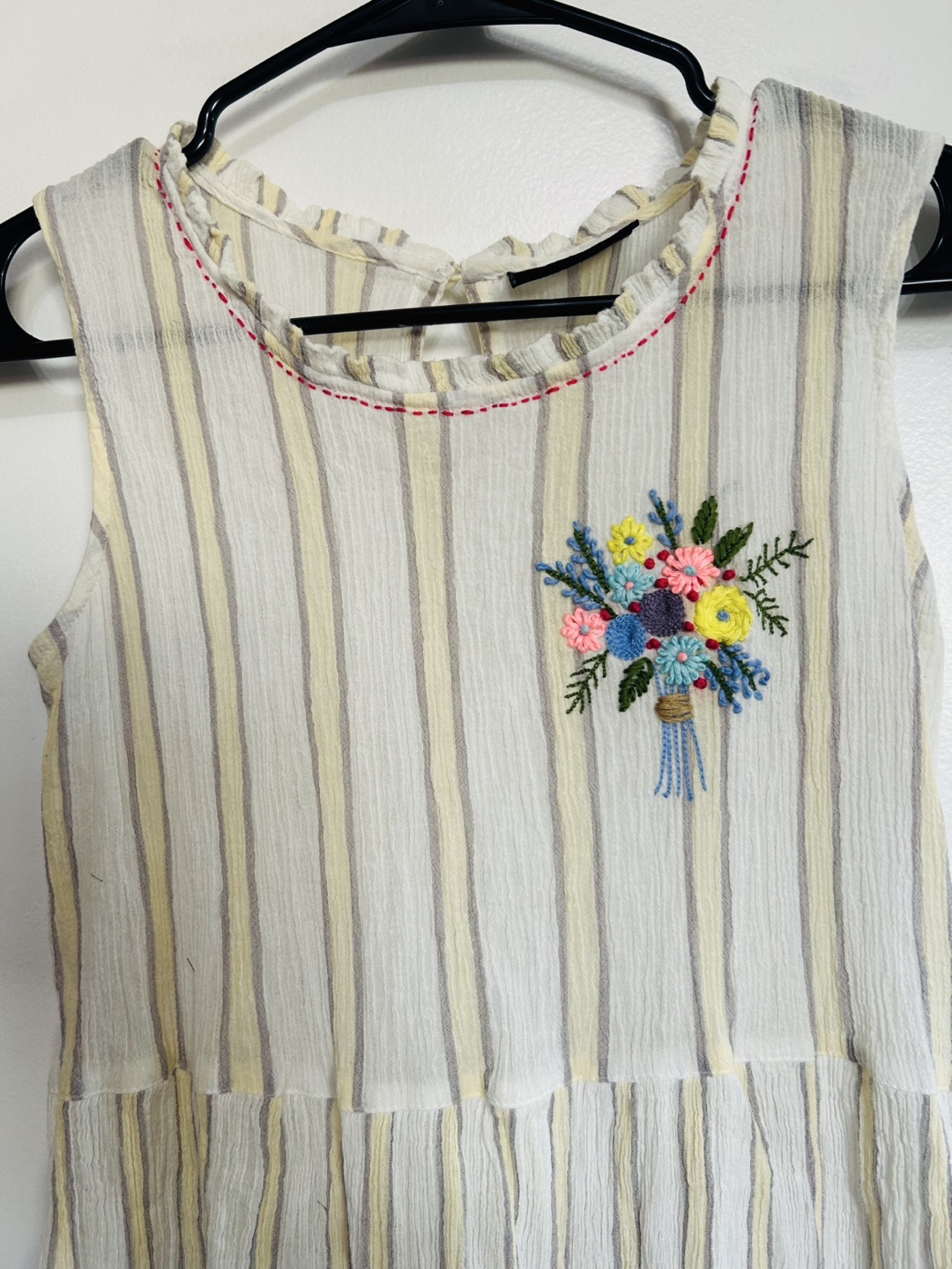 Striped Sleeveless Dress With Embroidery