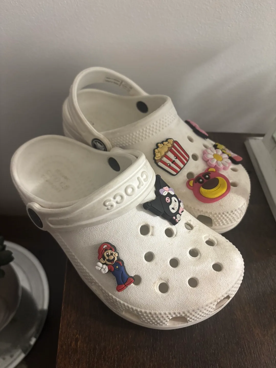 White Crocs with Charms 11C image indicator(2)