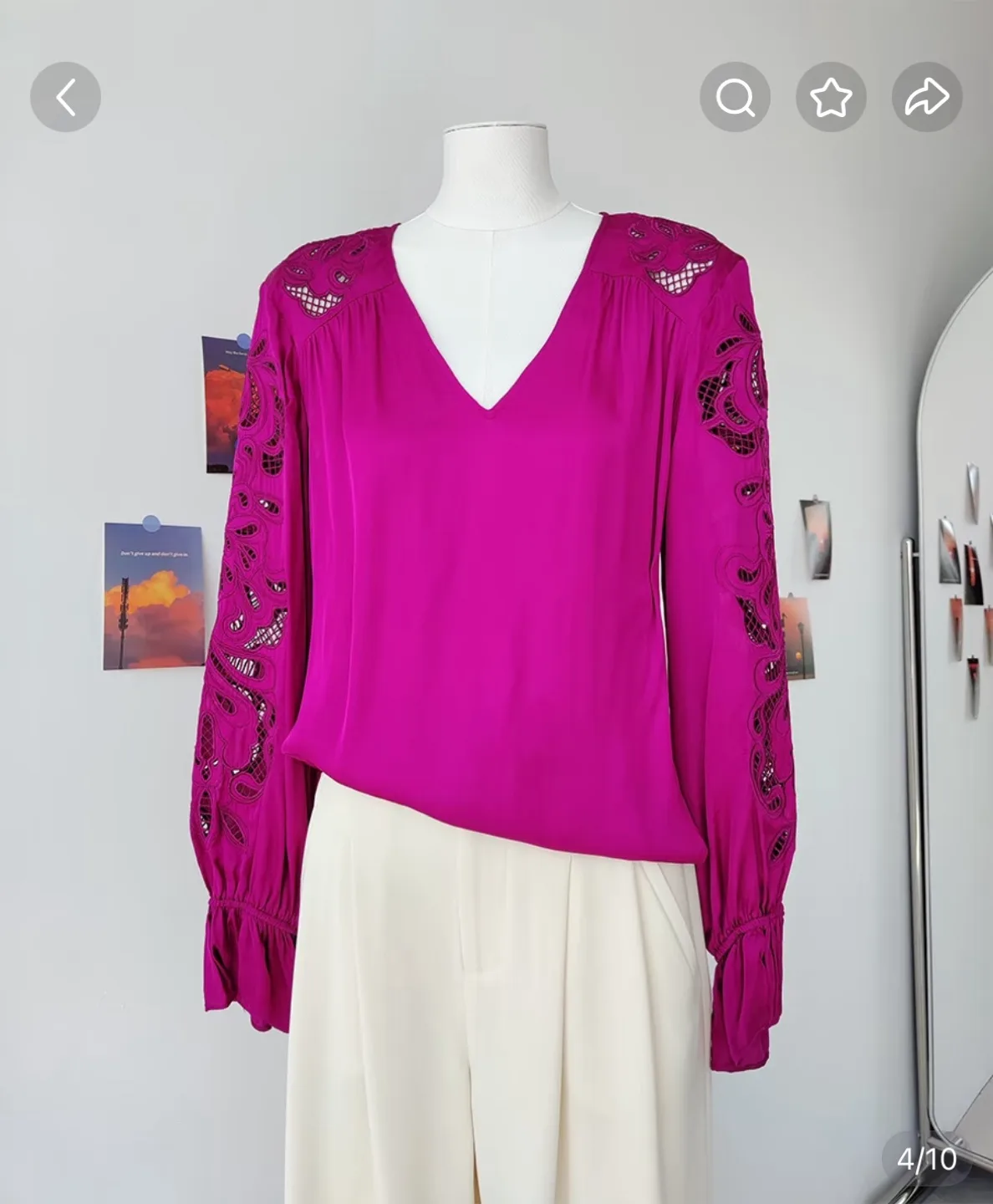 Bright Pink Blouse with Lace Sleeves thumbnail