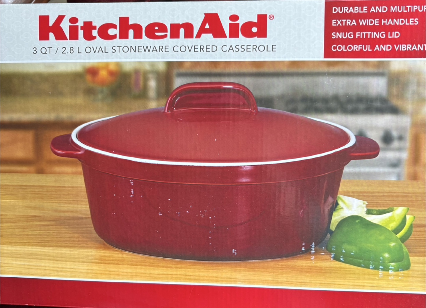 KitchenAid 3QT Oval Stoneware Covered Casserole