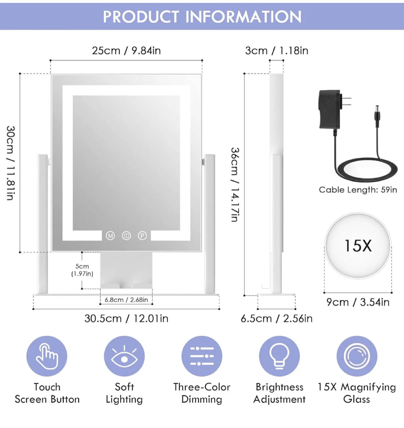 Illuminated Makeup Mirror with phone holder image indicator(6)