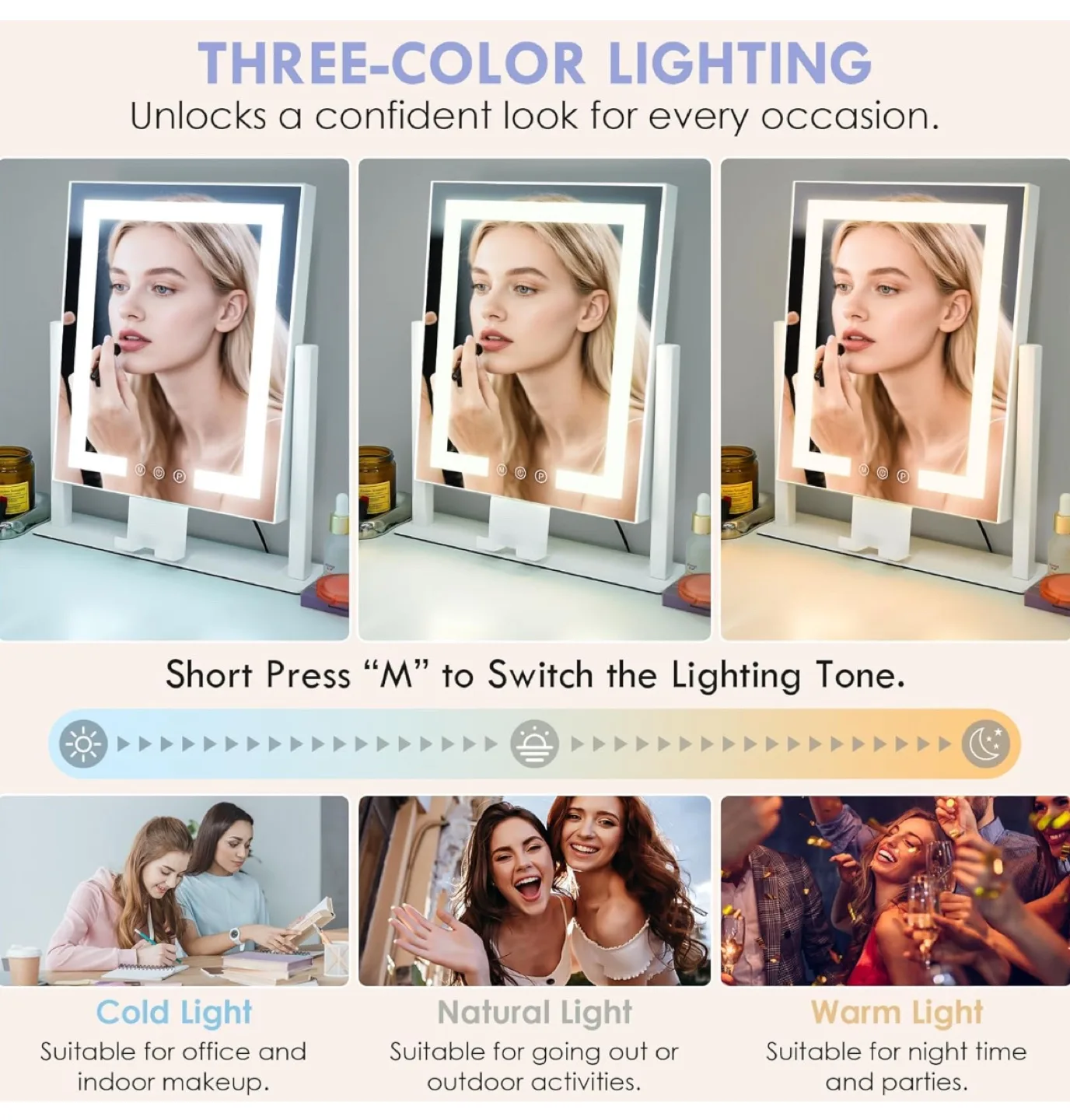 Illuminated Makeup Mirror with phone holder image indicator(7)