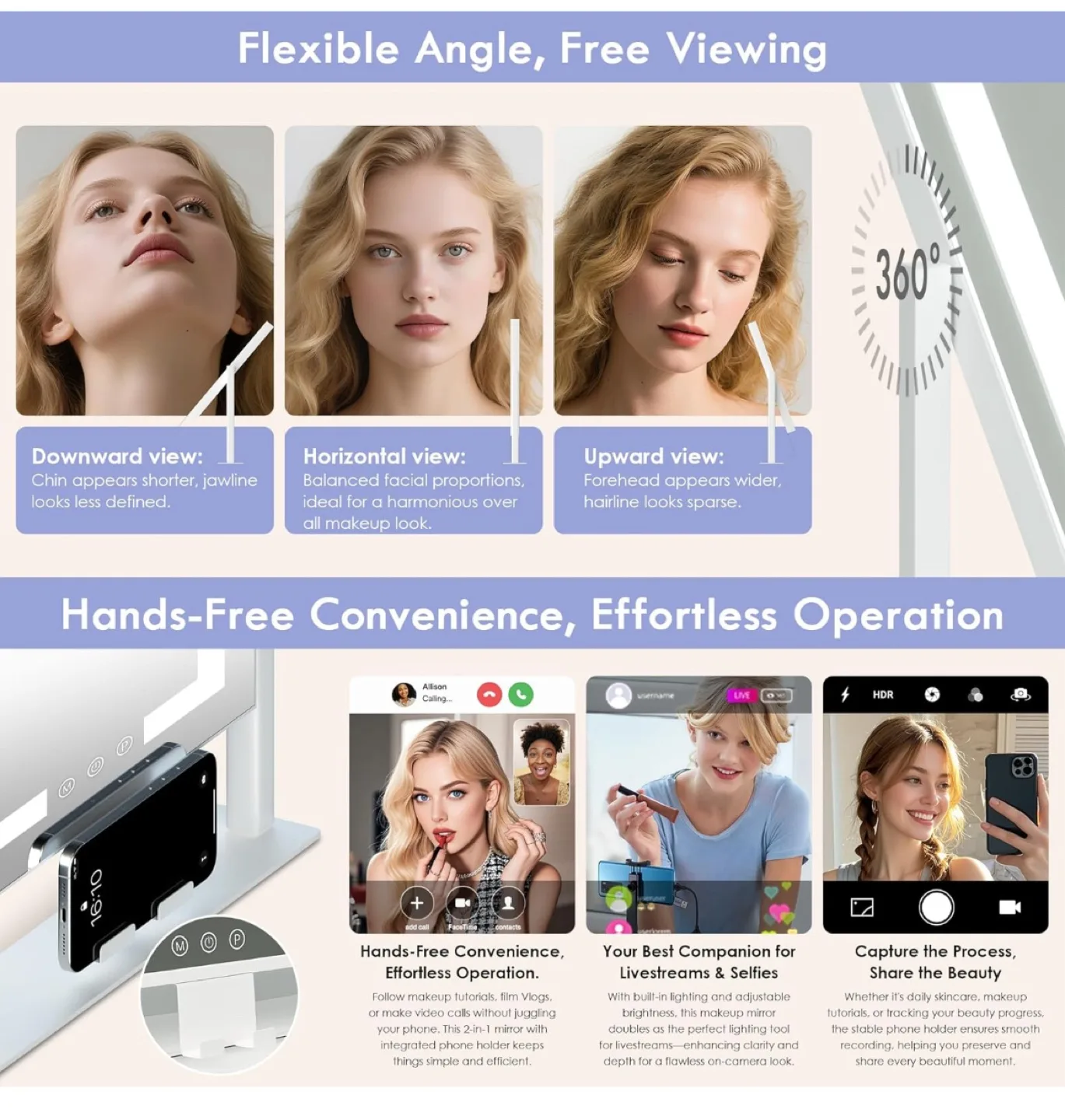 Illuminated Makeup Mirror with phone holder image indicator(8)