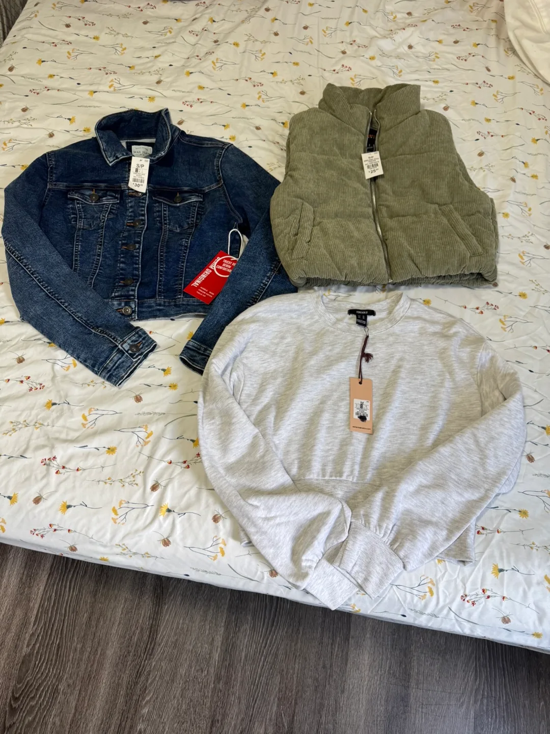 New with tags denim jacket, vest and sweater thumbnail