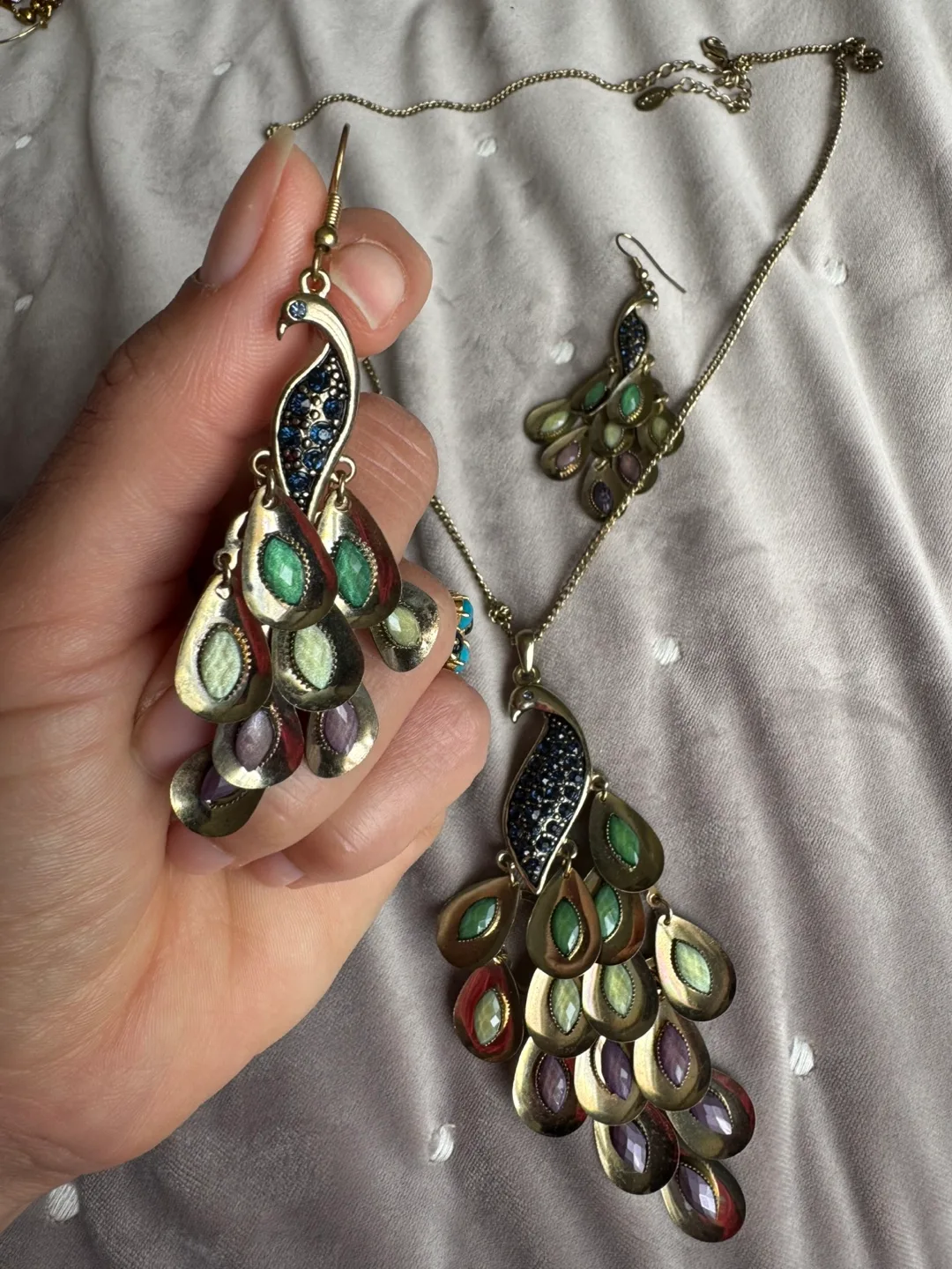 Peacock Necklace and Earrings Set thumbnail