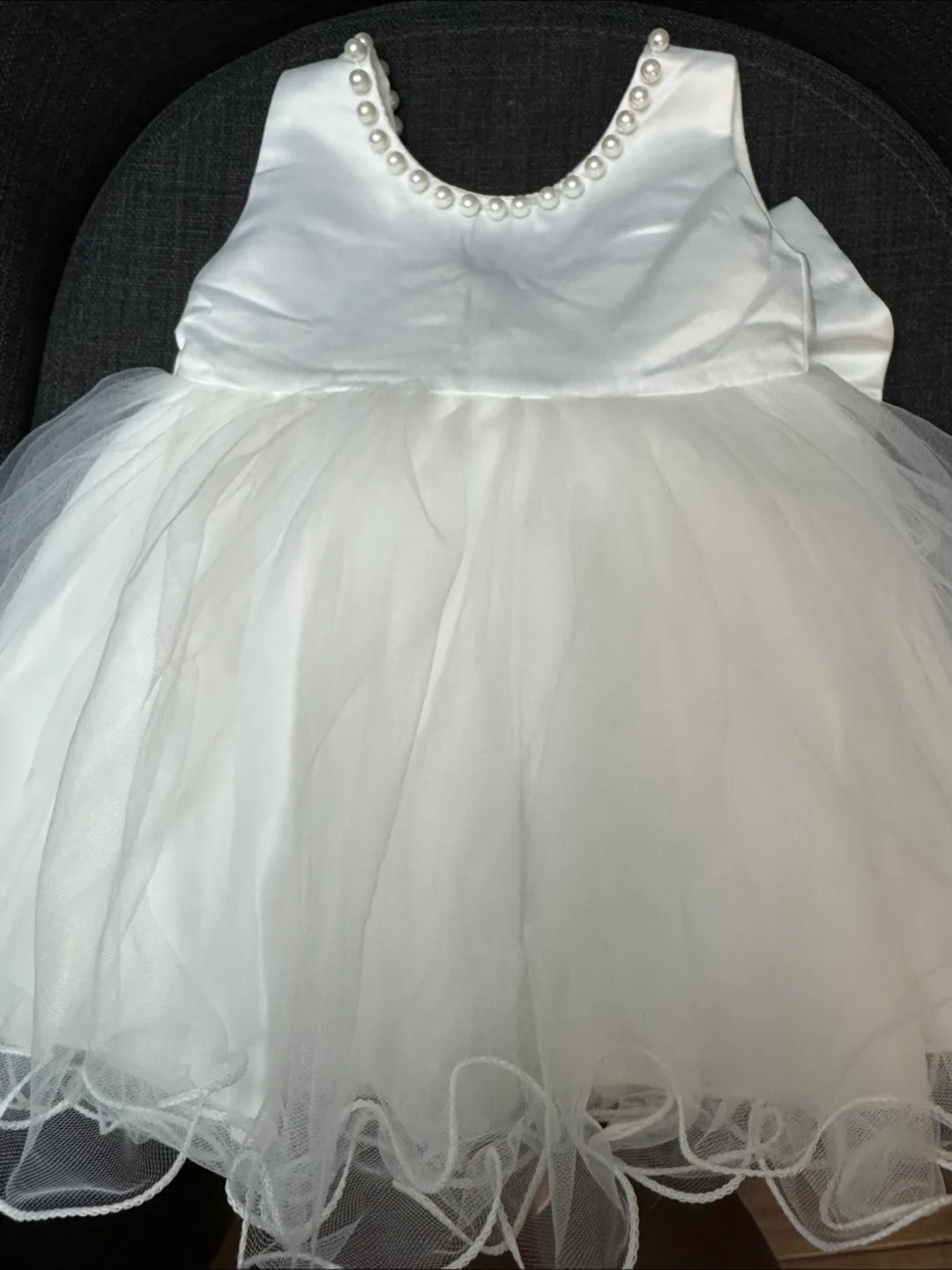 White Flower Girl Dress with Pearl Details thumbnail