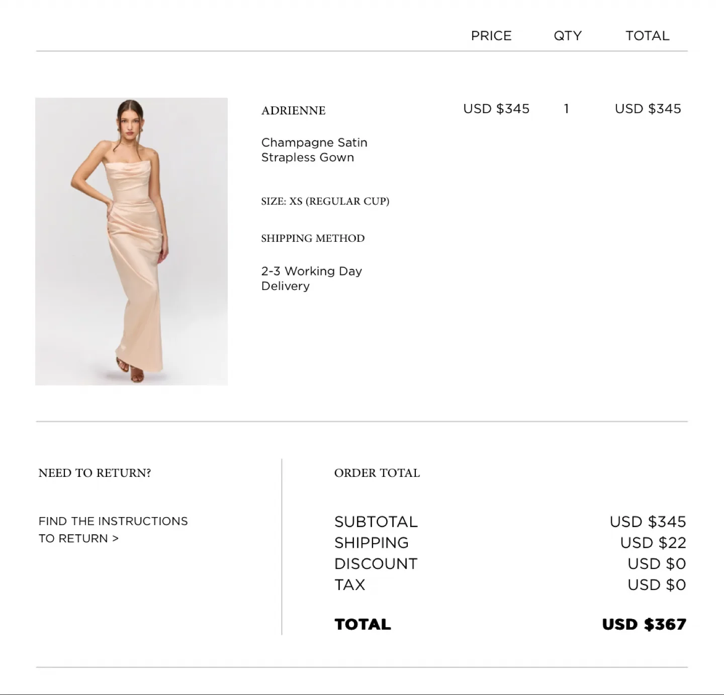 Adrienne Champagne Satin Strapless Gown - Size XS thumbnail