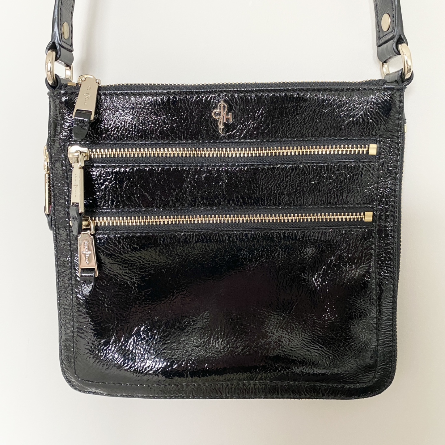 Cole Haan Village Sheila Crossbody Bag Patent Leather Black