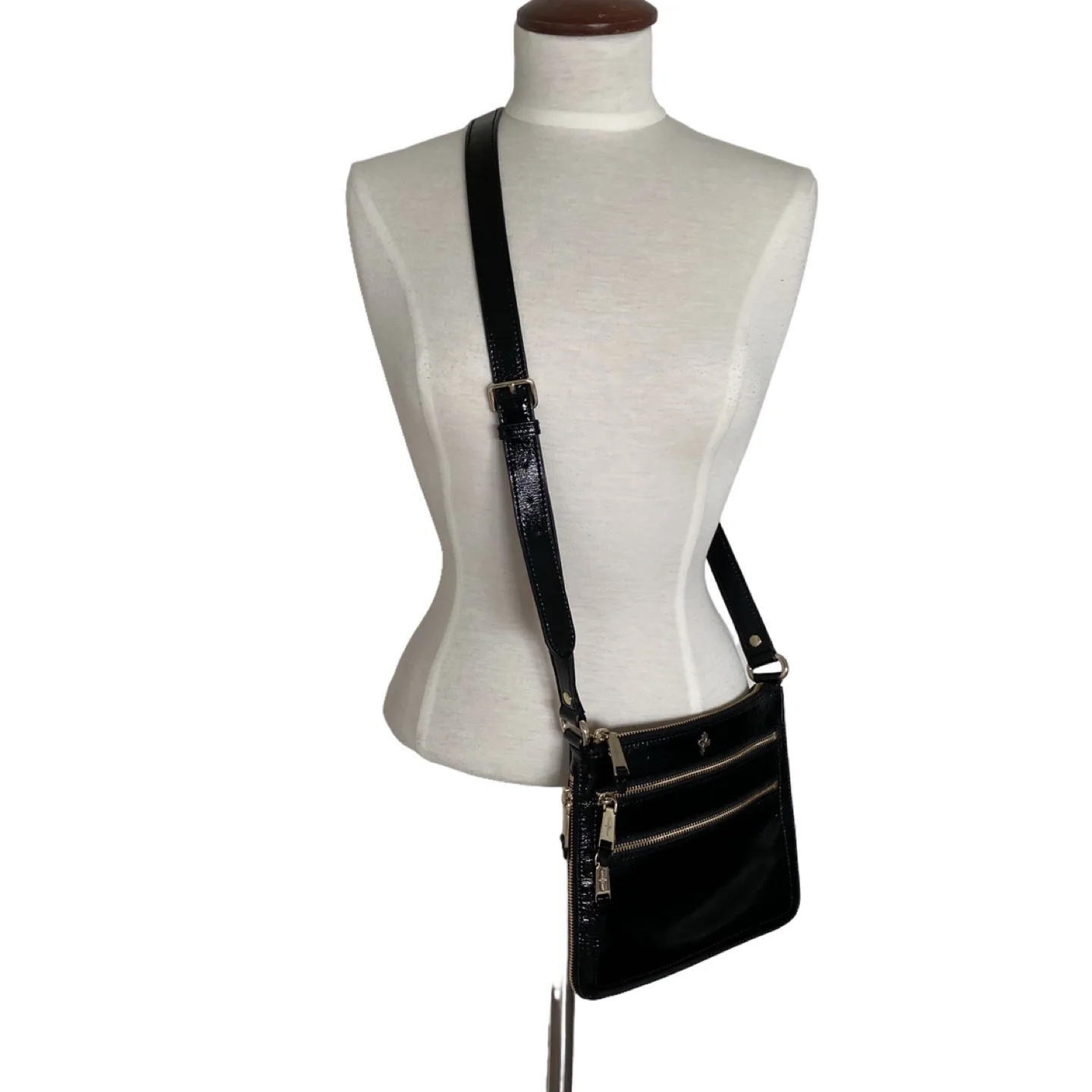 Cole Haan Village Sheila Crossbody Bag Patent Leather Black thumbnail