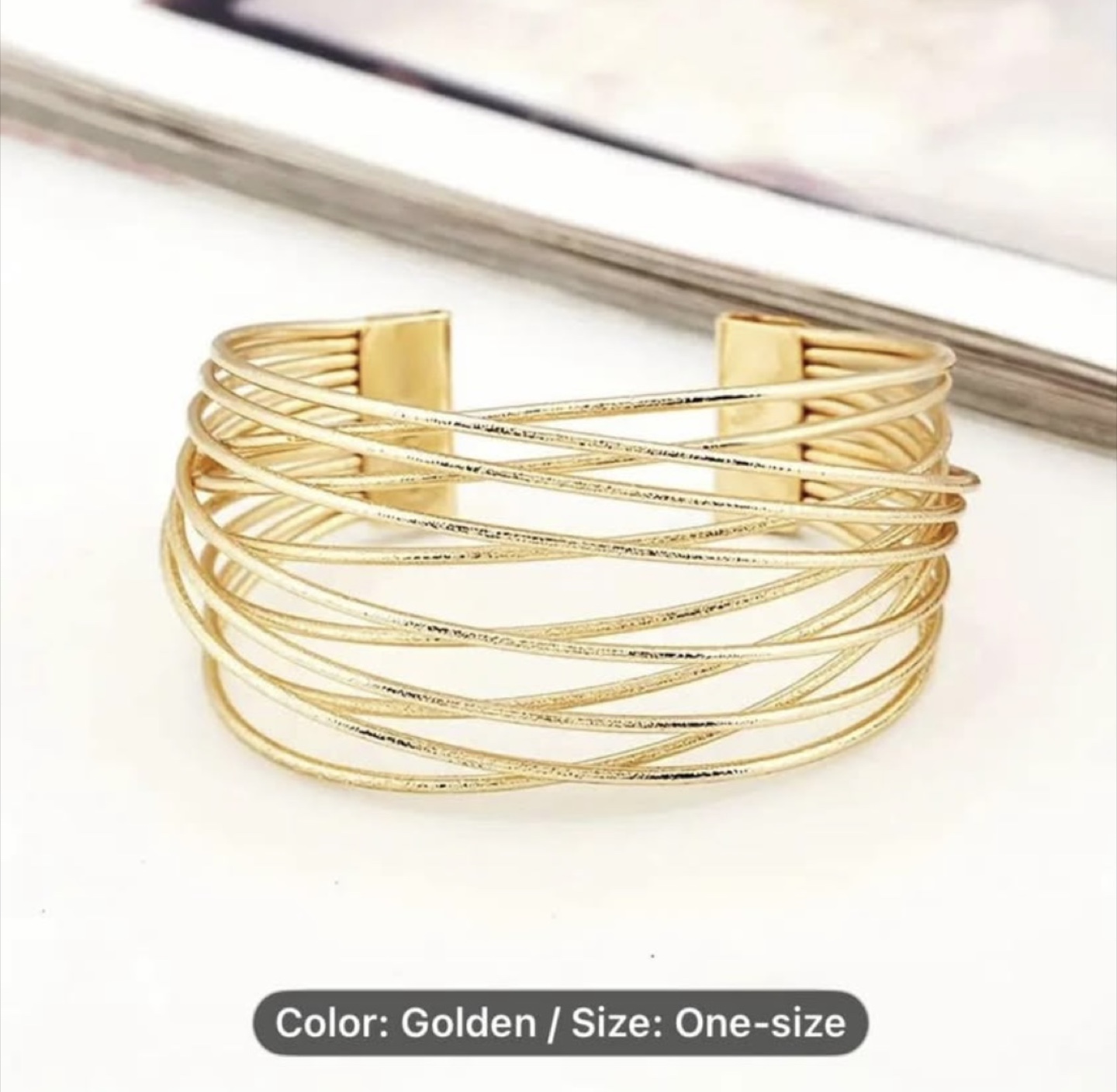 Golden Woven Cuff Bracelet - One Size - photo 2