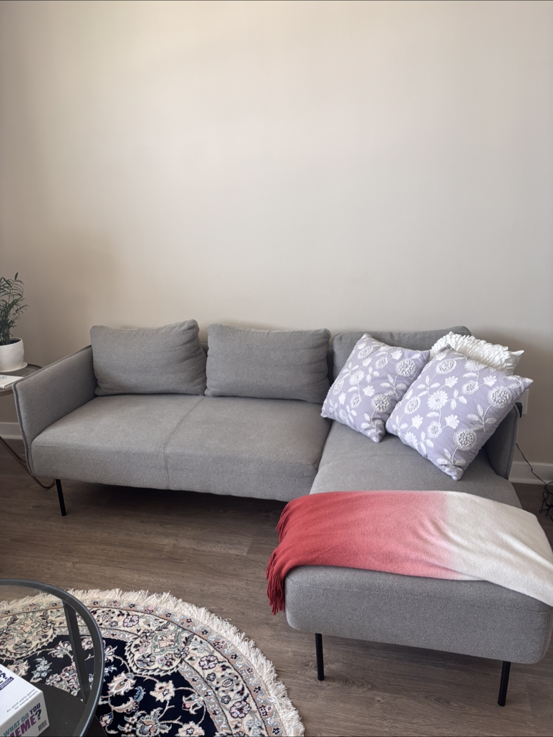 Grey Sectional Sofa + coffee table + office chair