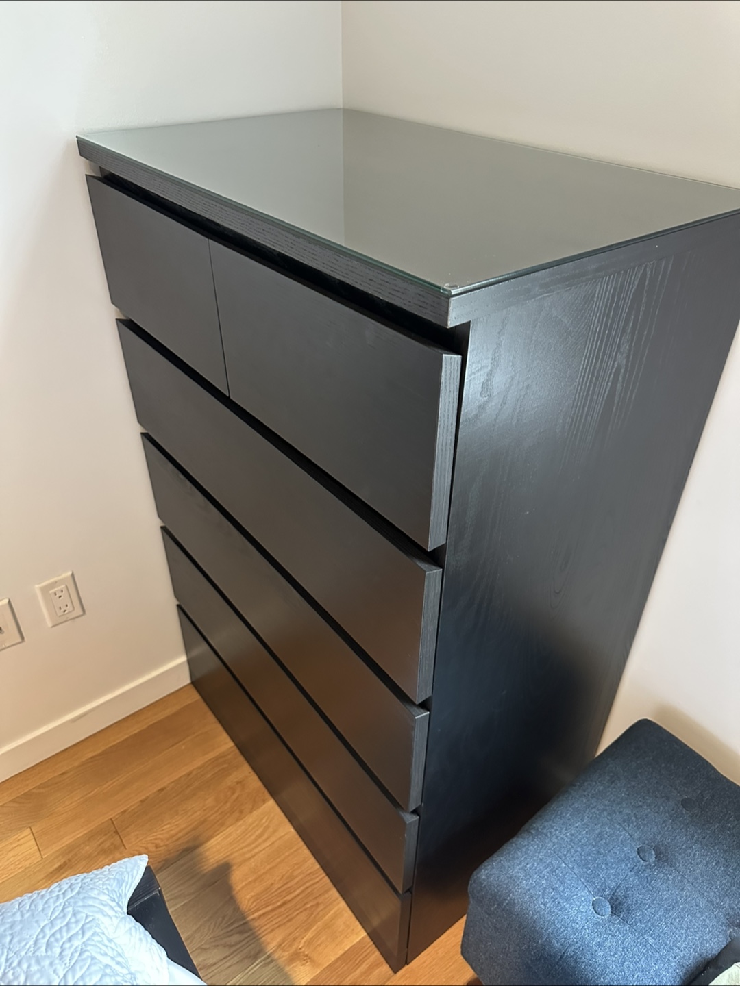 IKEA Black Dresser with Glass Top