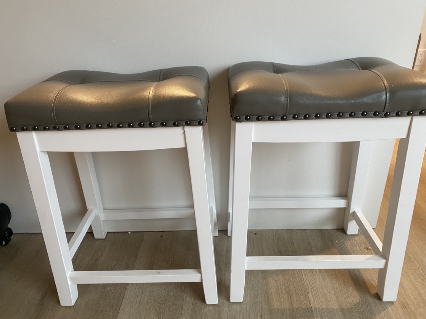 Set of 2 Gray Upholstered Counter Stools