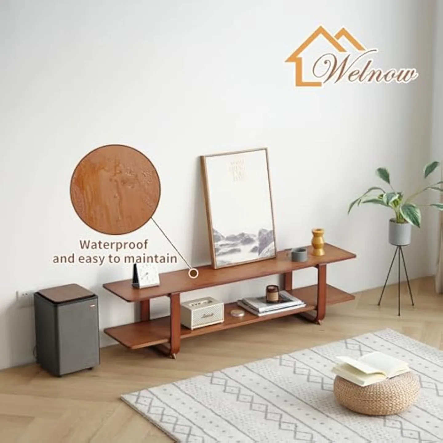 New Welnow Bamboo TV Stand for Up to 65 Inch image indicator(5)