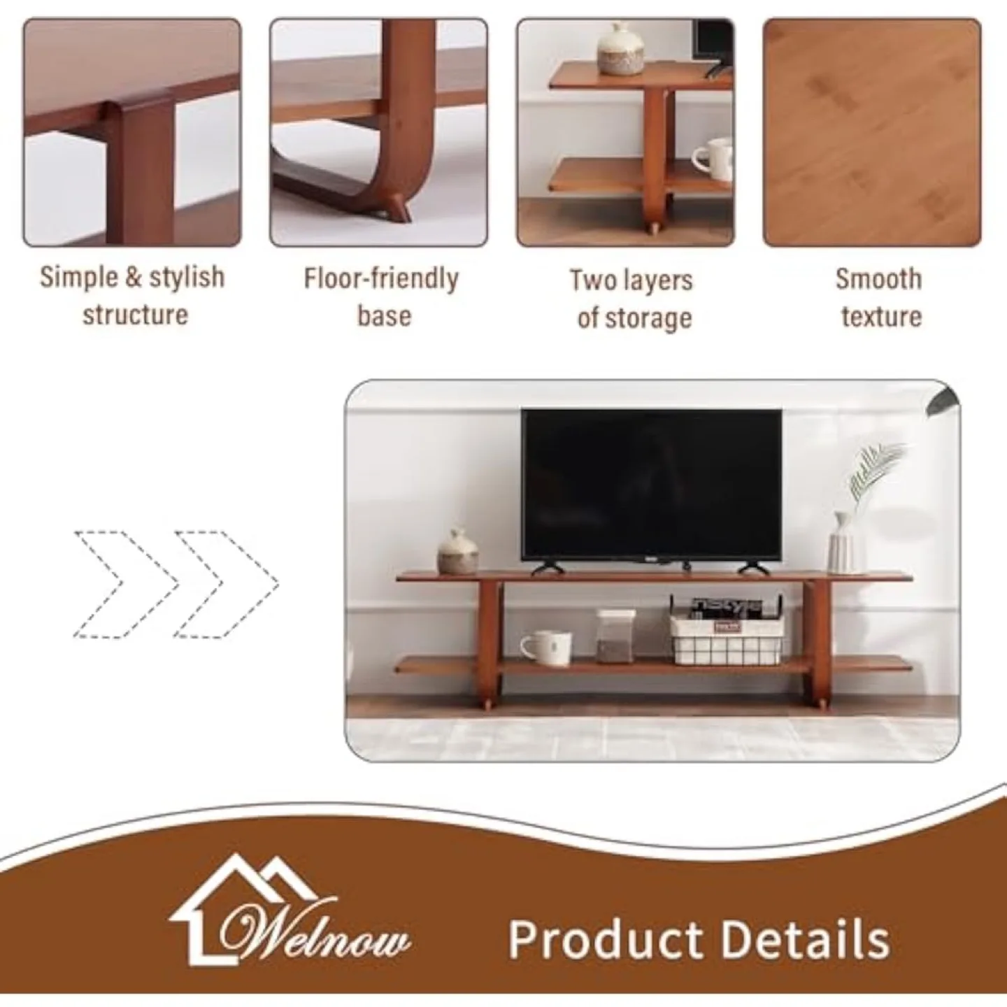 New Welnow Bamboo TV Stand for Up to 65 Inch image indicator(4)