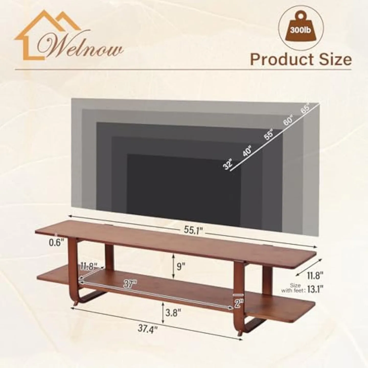 New Welnow Bamboo TV Stand for Up to 65 Inch image indicator(3)