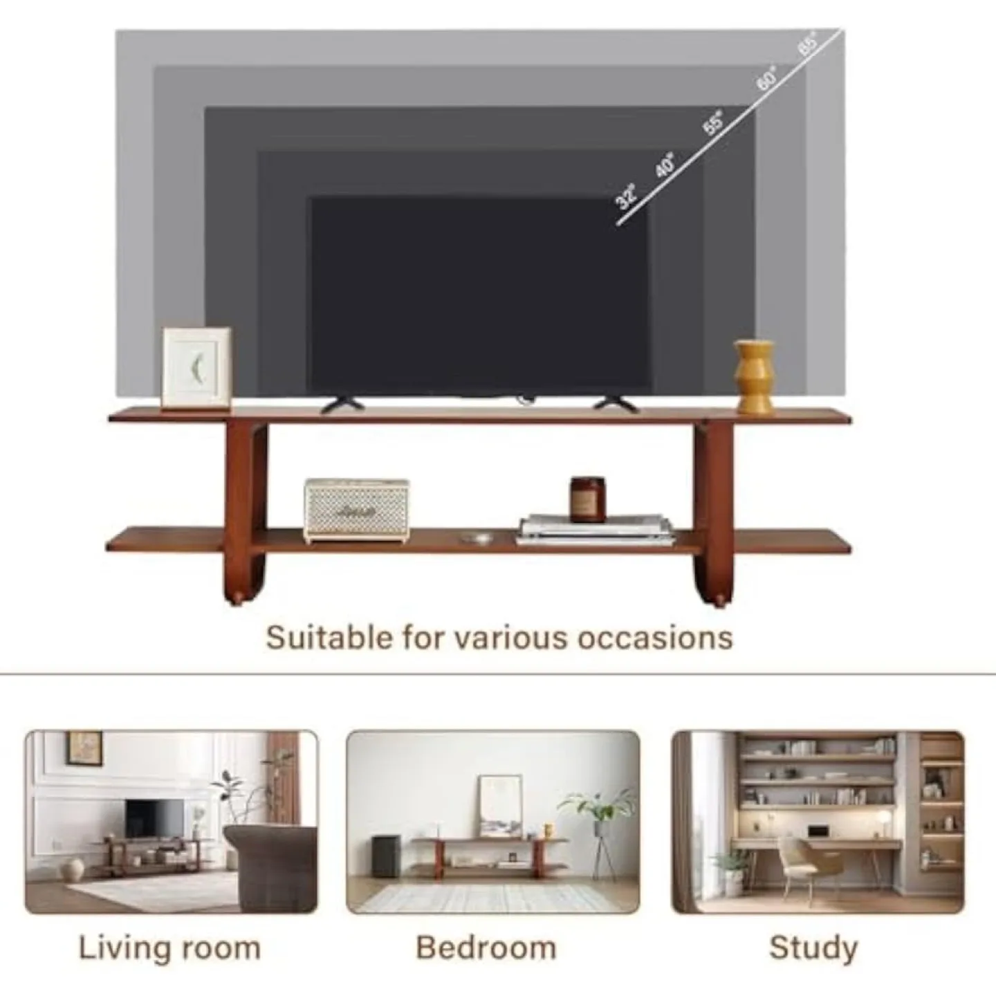 New Welnow Bamboo TV Stand for Up to 65 Inch image indicator(6)