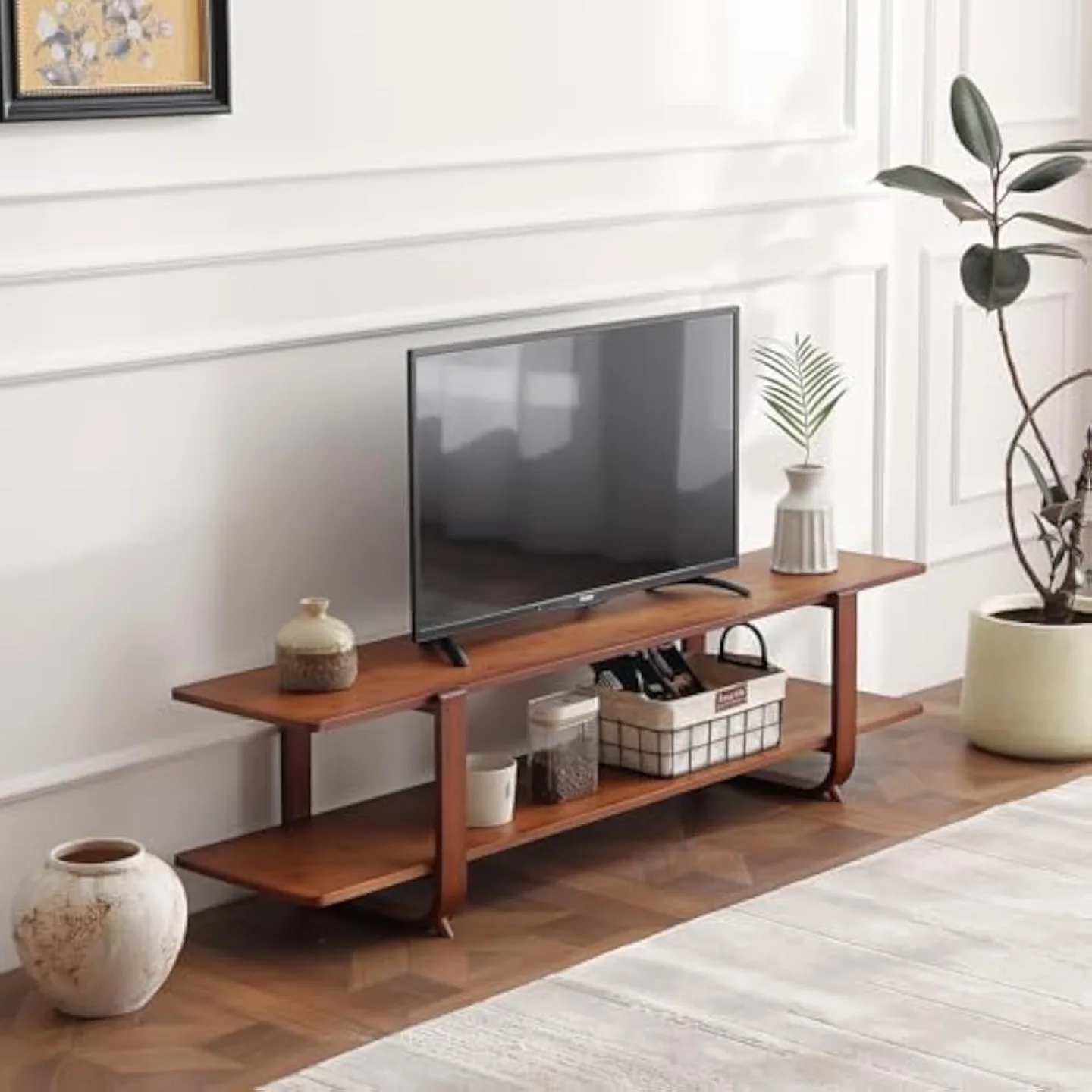 New Welnow Bamboo TV Stand for Up to 65 Inch image indicator(2)