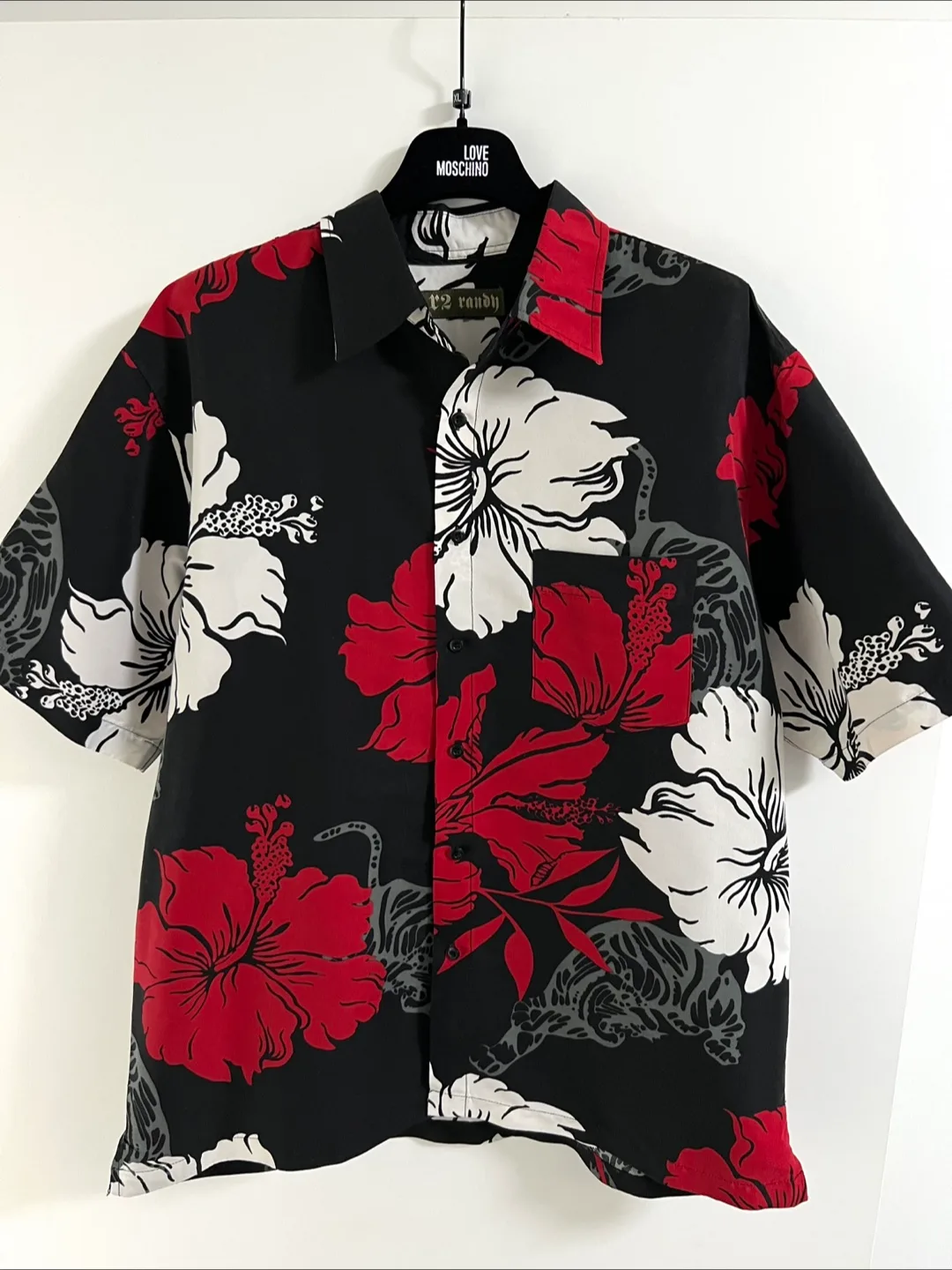 Vintage Floral Print Summer Men Short Sleeve Shirt Size M thumbnail