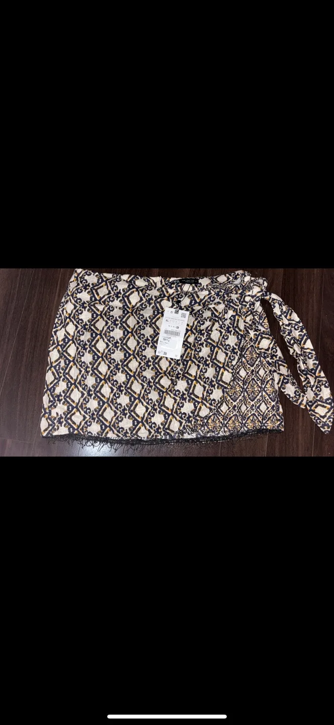 Zara Wrap Style Miniskirt with Beaded Hem image indicator(3)