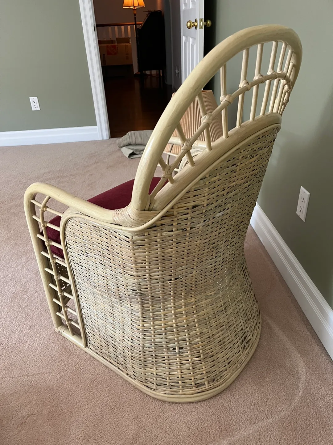 Upholstered Rattan Chair with Burgundy Fabric image indicator(3)