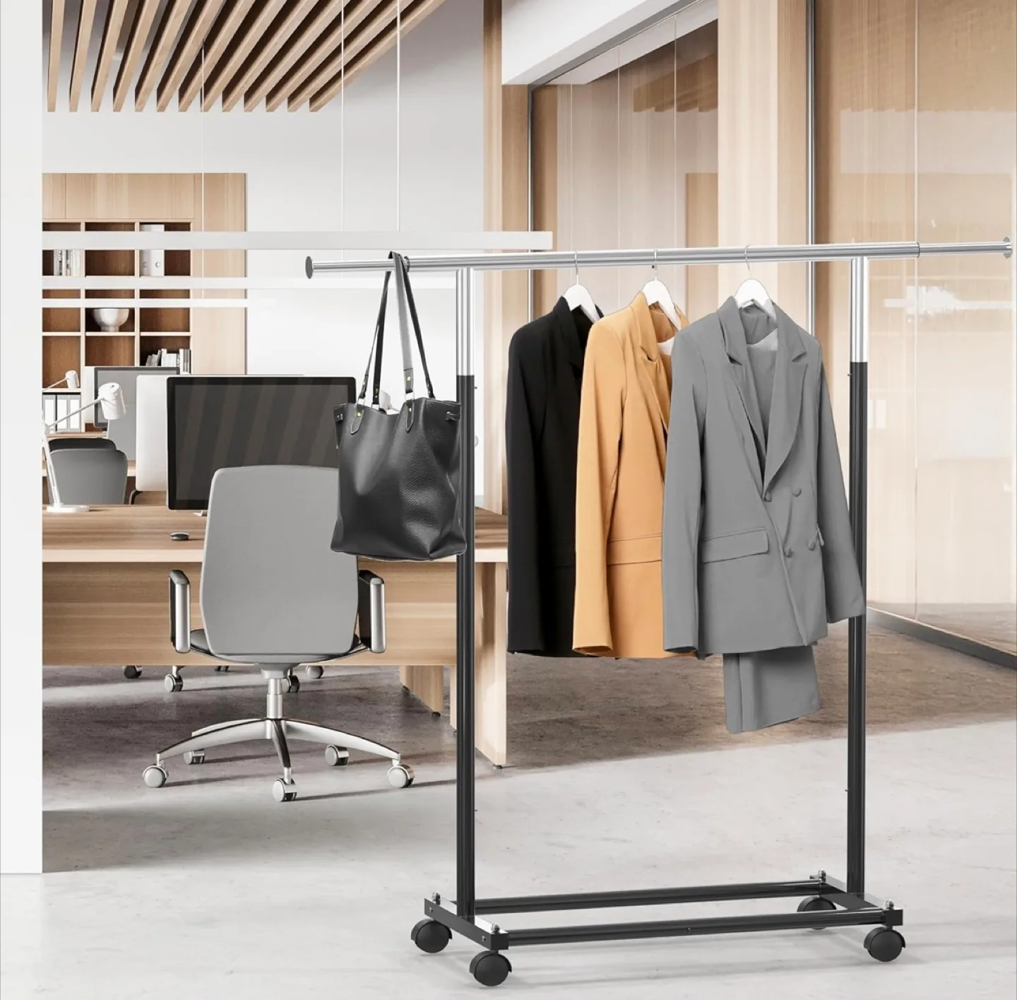 Rolling Clothing Rack with Adjustable Height thumbnail