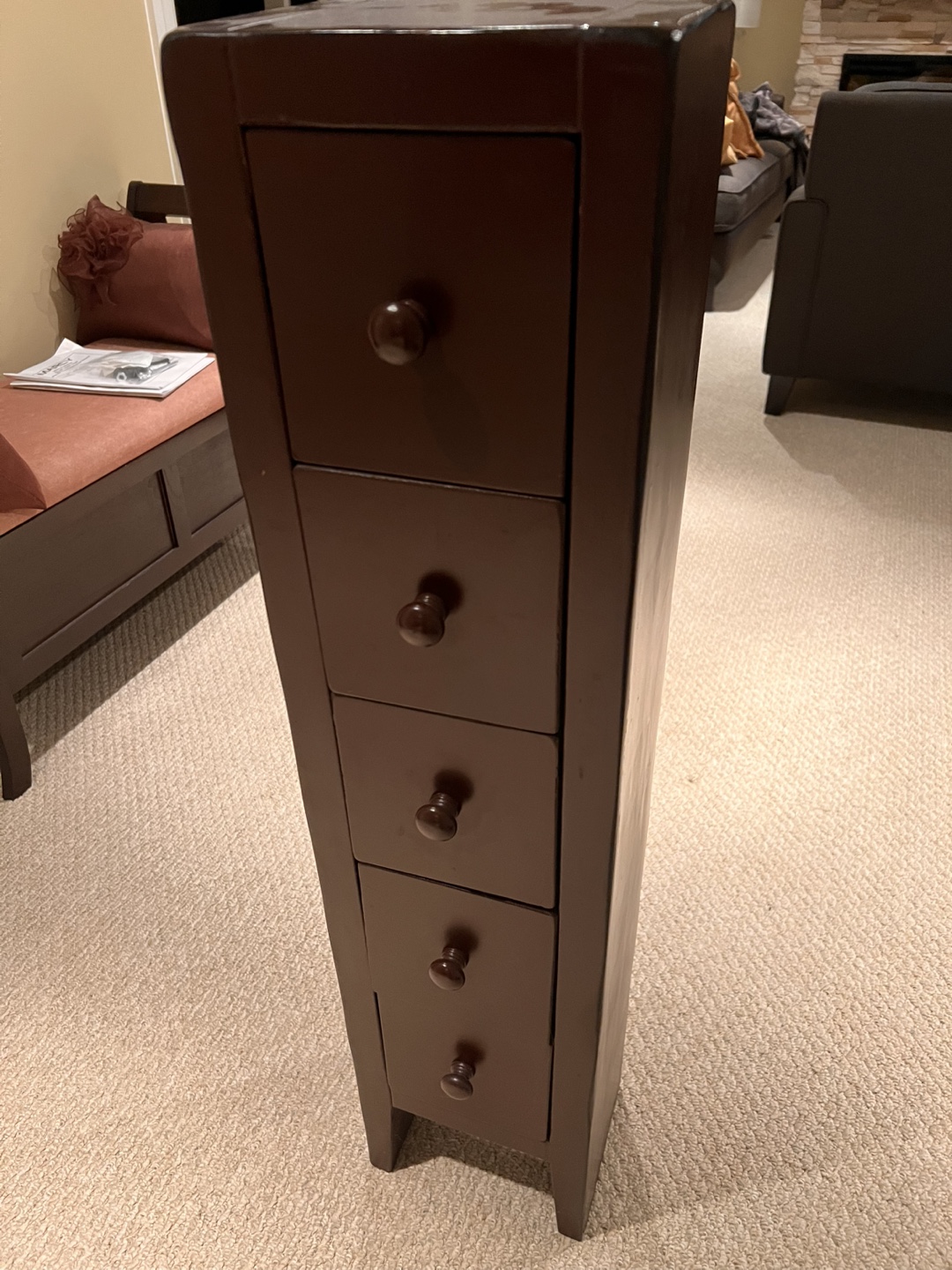 Tall Narrow Dark Brown Dresser with Drawers