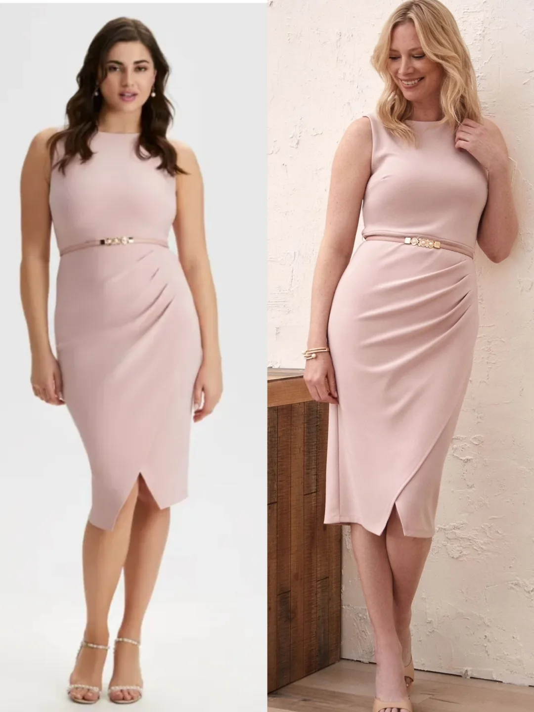 Laura Pink Midi Dress with Belt, Size 6 thumbnail