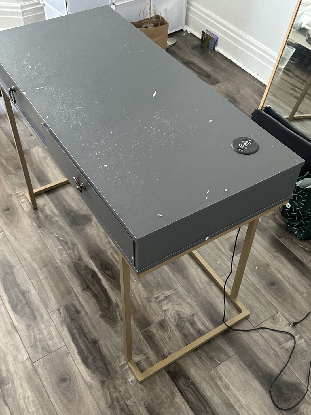 Grey Desk with Gold Legs