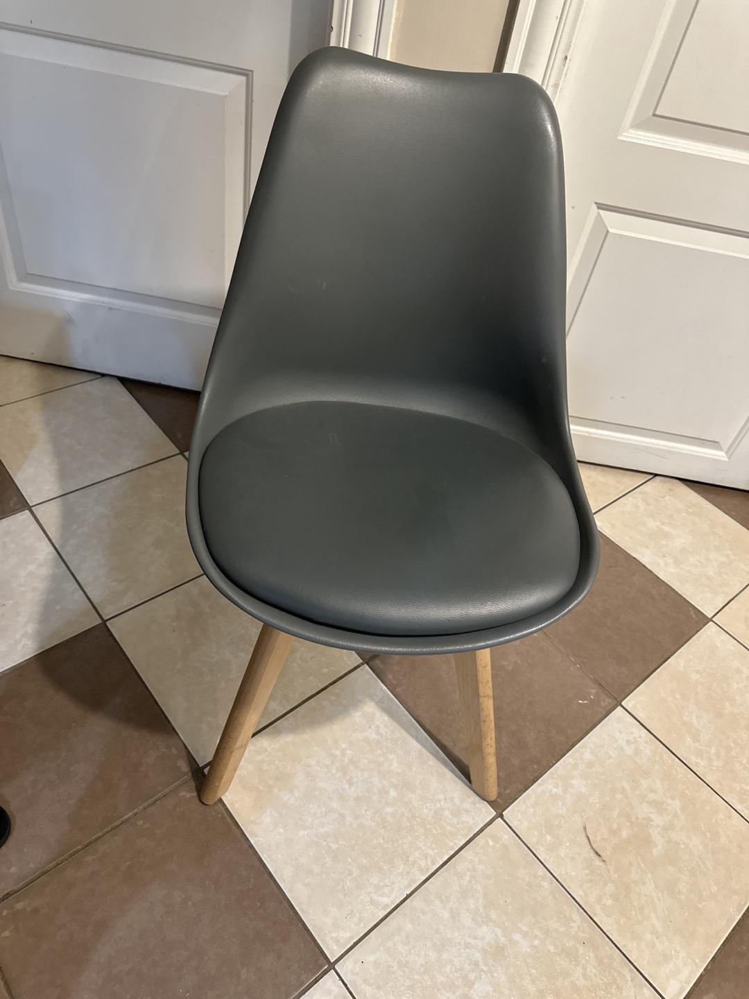 6 Gray modern chairs with wooden legs