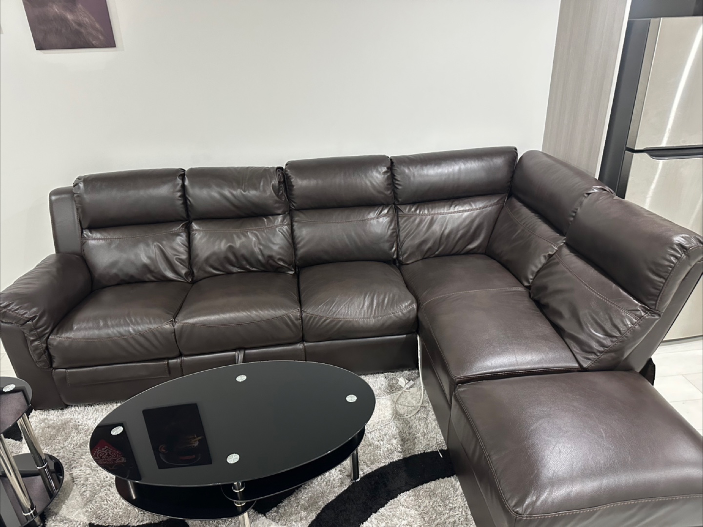 Brown Leather Sectional Couch - photo 2