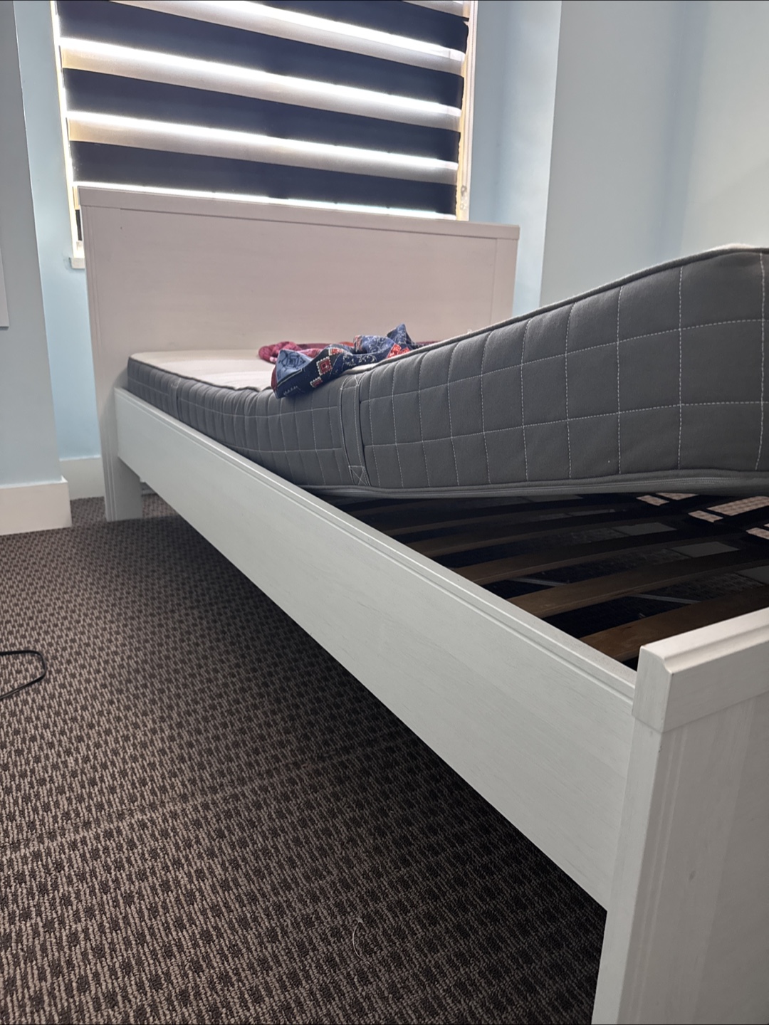 White Double size Bed Frame with mattress free ,like new - photo 2