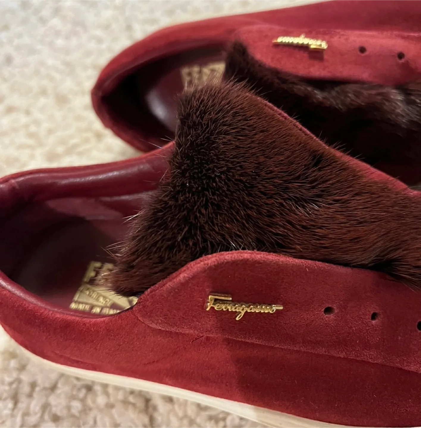 Salvatore Ferragamo Red Suede Sneakers with Fur Detail image indicator(3)
