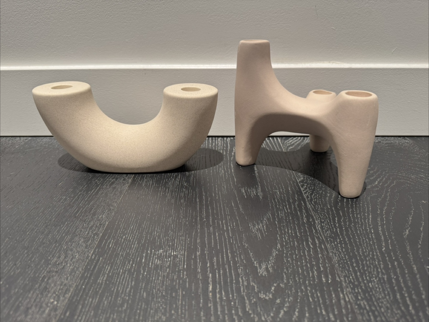 Beige Ceramic Candle Holders Set