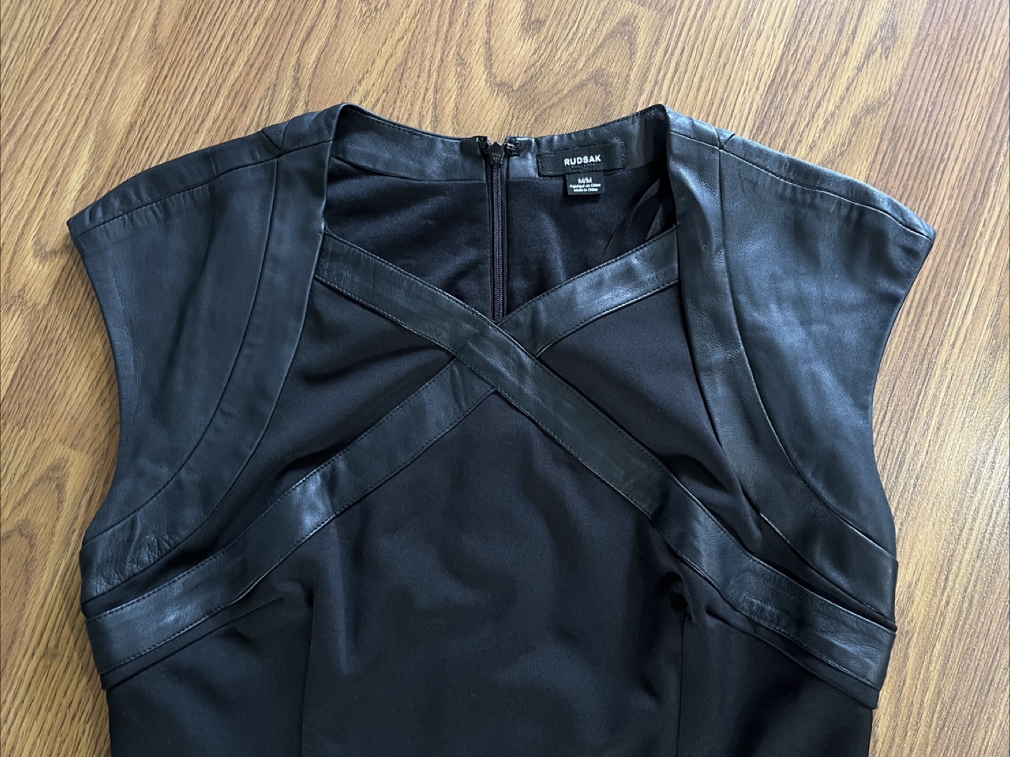 RUDSAK women’s medium little black dress with faux leather trim - photo 2