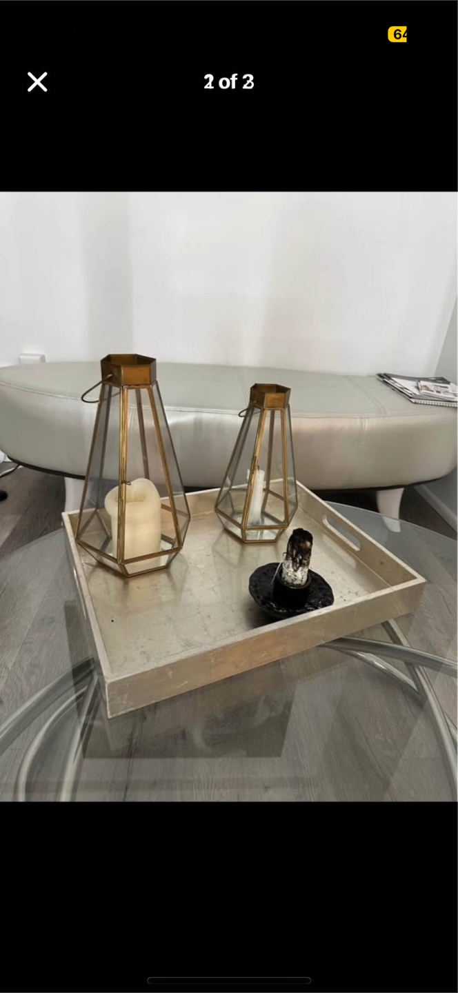 West elm tray and potery barn lanterns candle