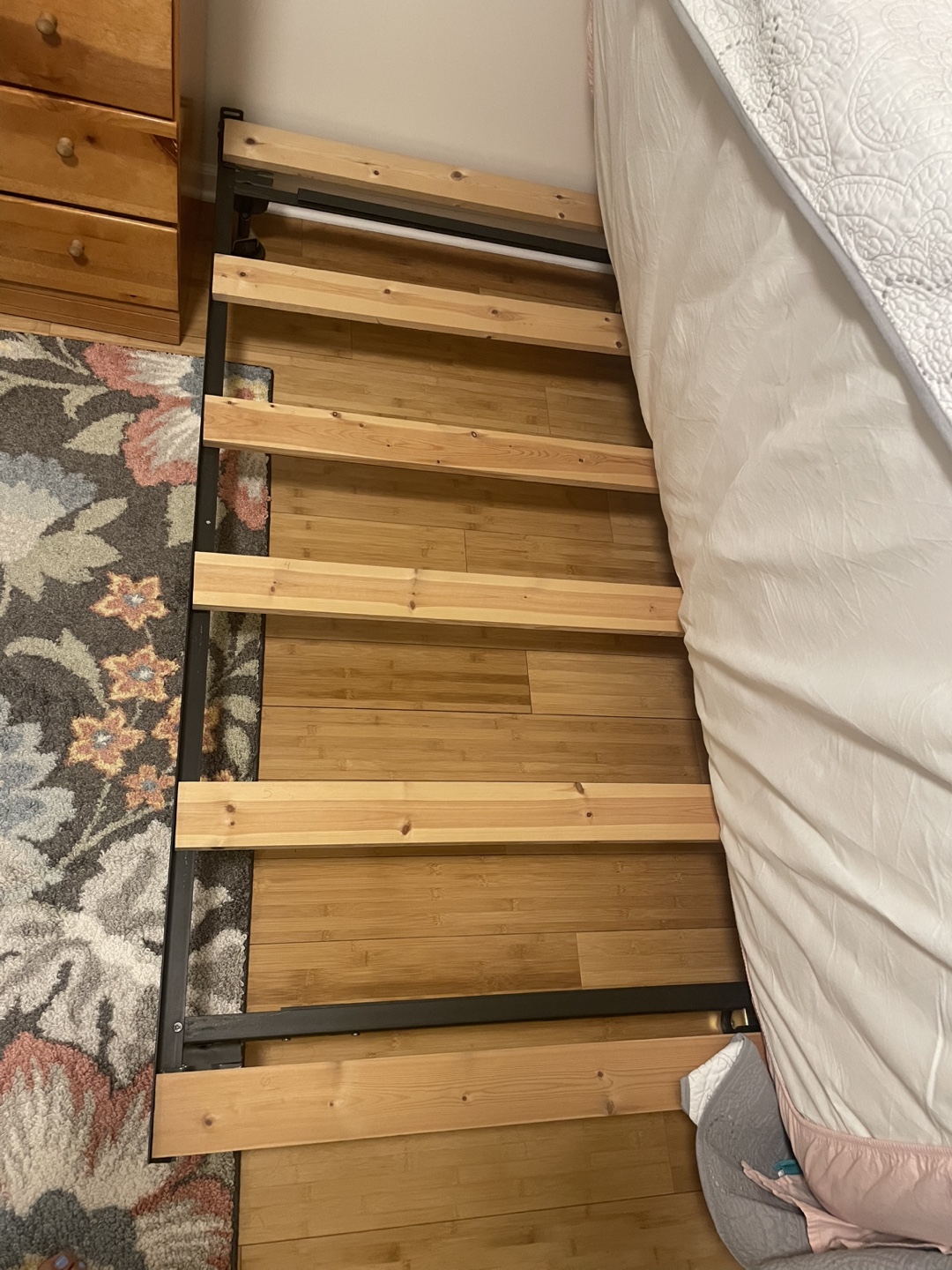 Metal Twin Bed Frame with Wooden Slats