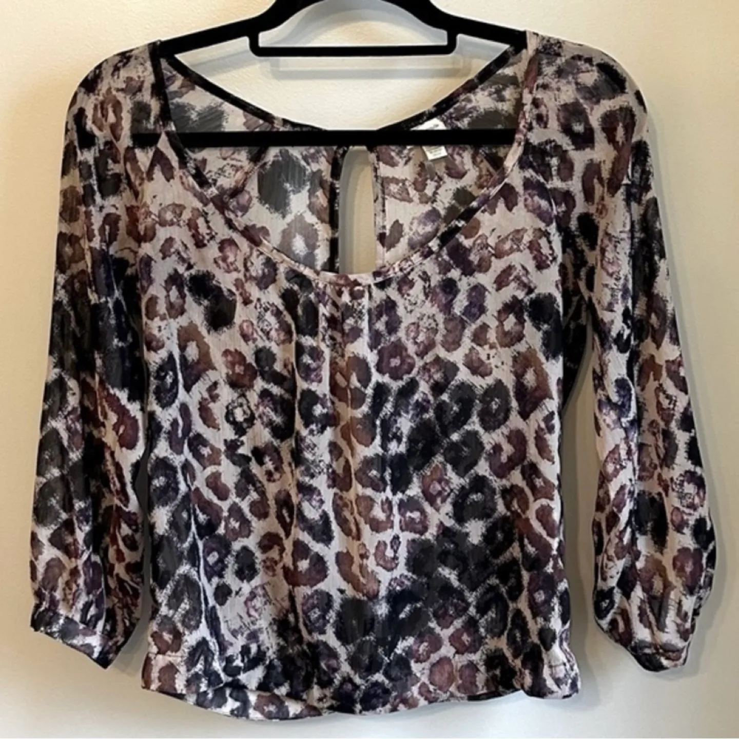 Dynamite Sheer Leopard Print Open Back Blouse Womens Size S thumbnail