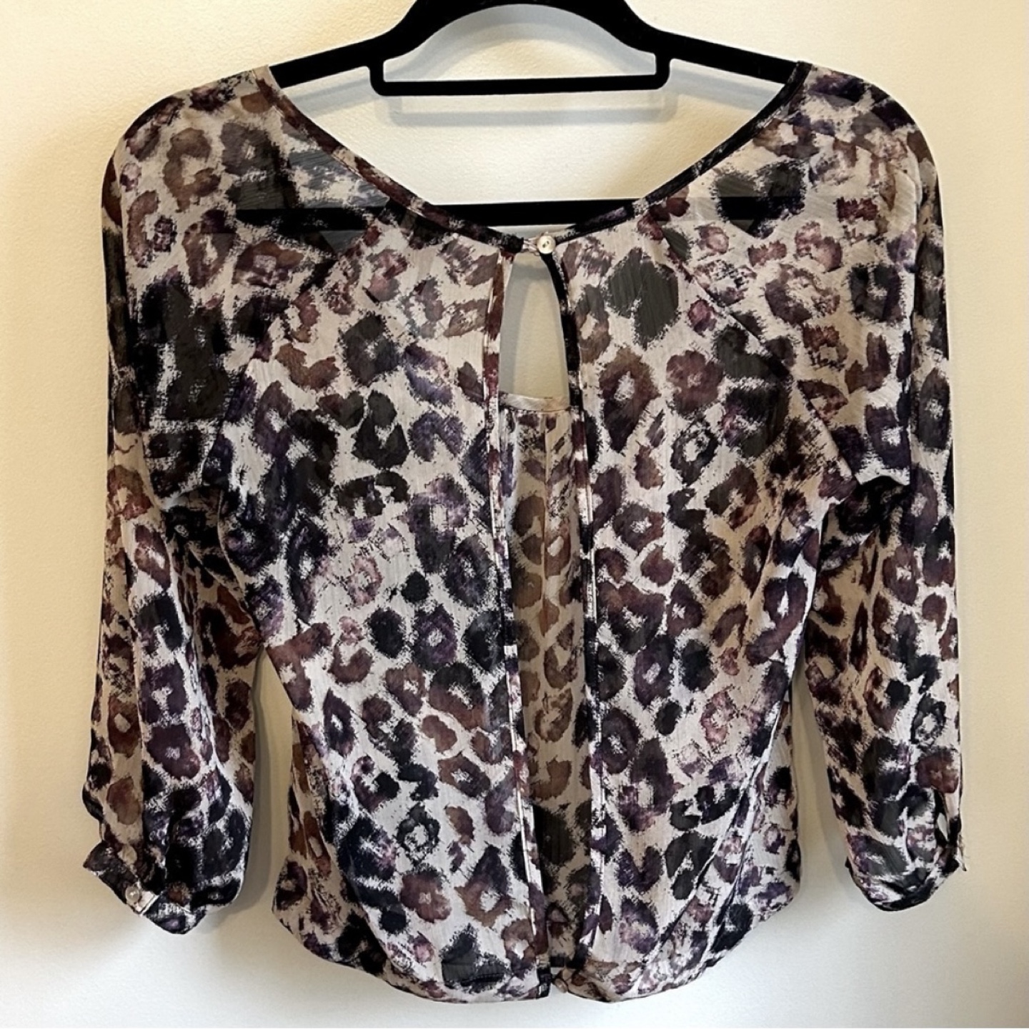 Dynamite Sheer Leopard Print Open Back Blouse Womens Size S - photo 4