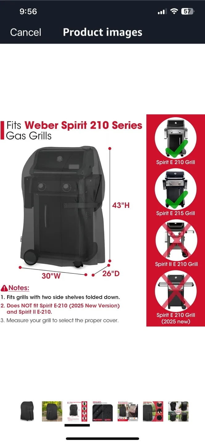 Grill Cover, Fits Weber Spirit 210 image indicator(2)