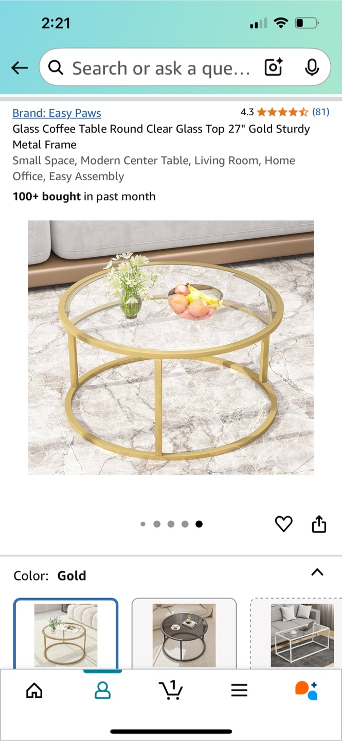 Gold Round Glass Coffee Table - photo 2