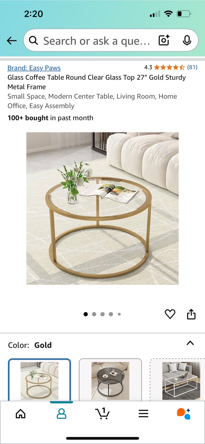 Gold Round Glass Coffee Table - photo 3