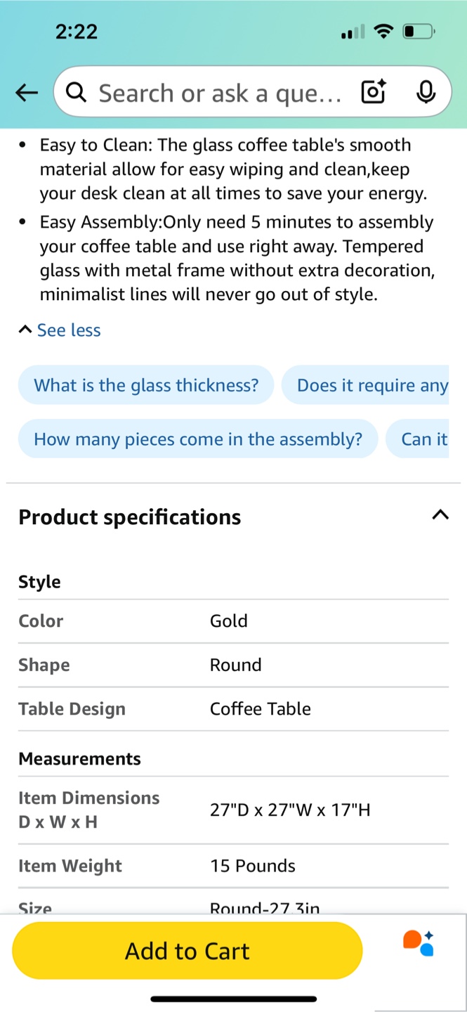 Gold Round Glass Coffee Table - photo 5