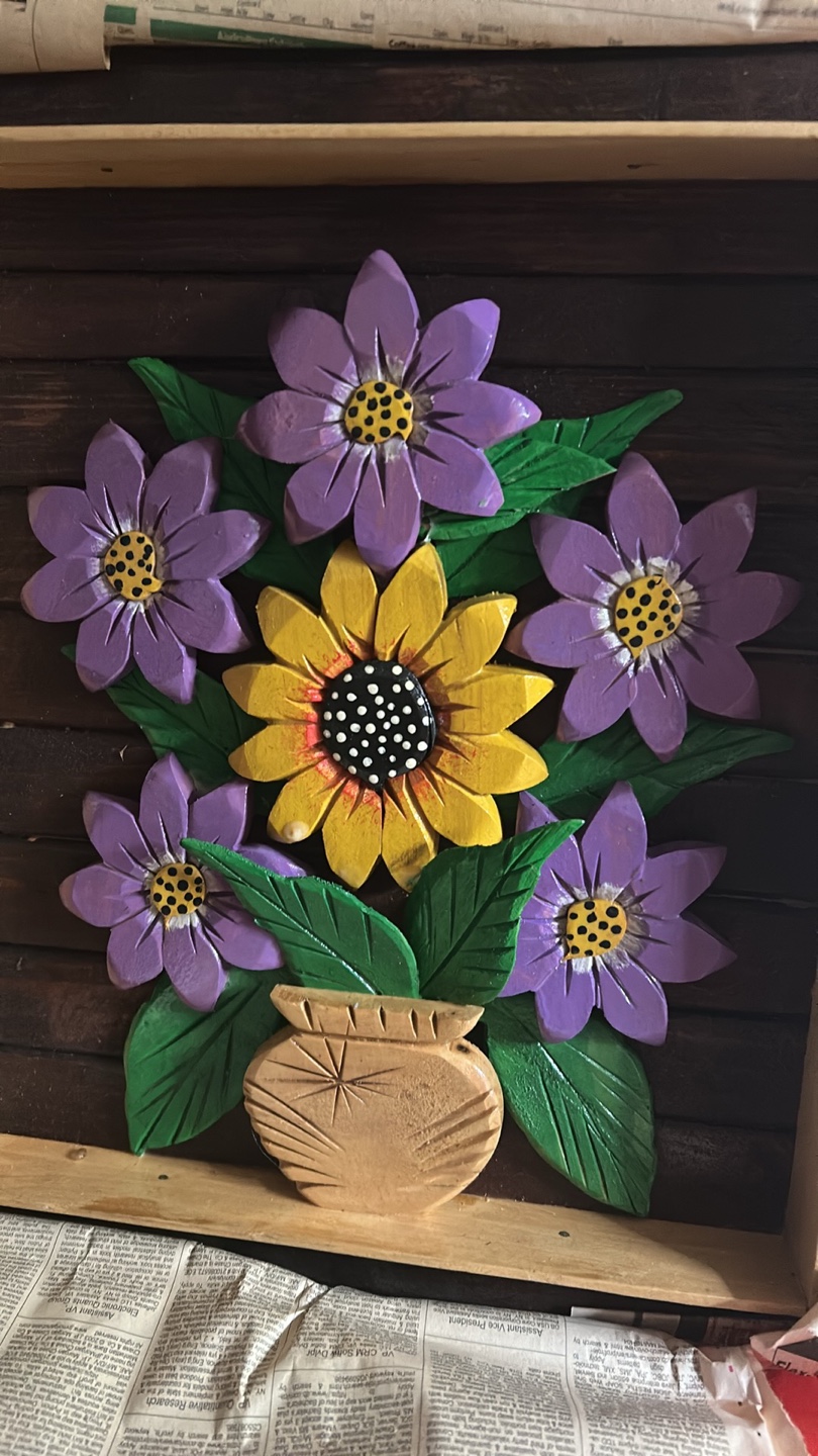 Hand-Carved Wooden Floral Wall Decor