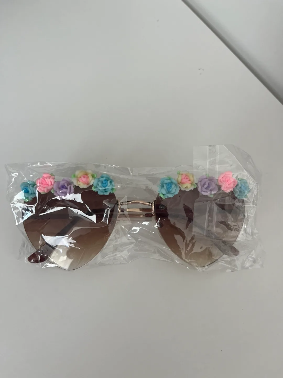 Heart Shaped Sunglasses with Flower Accents thumbnail