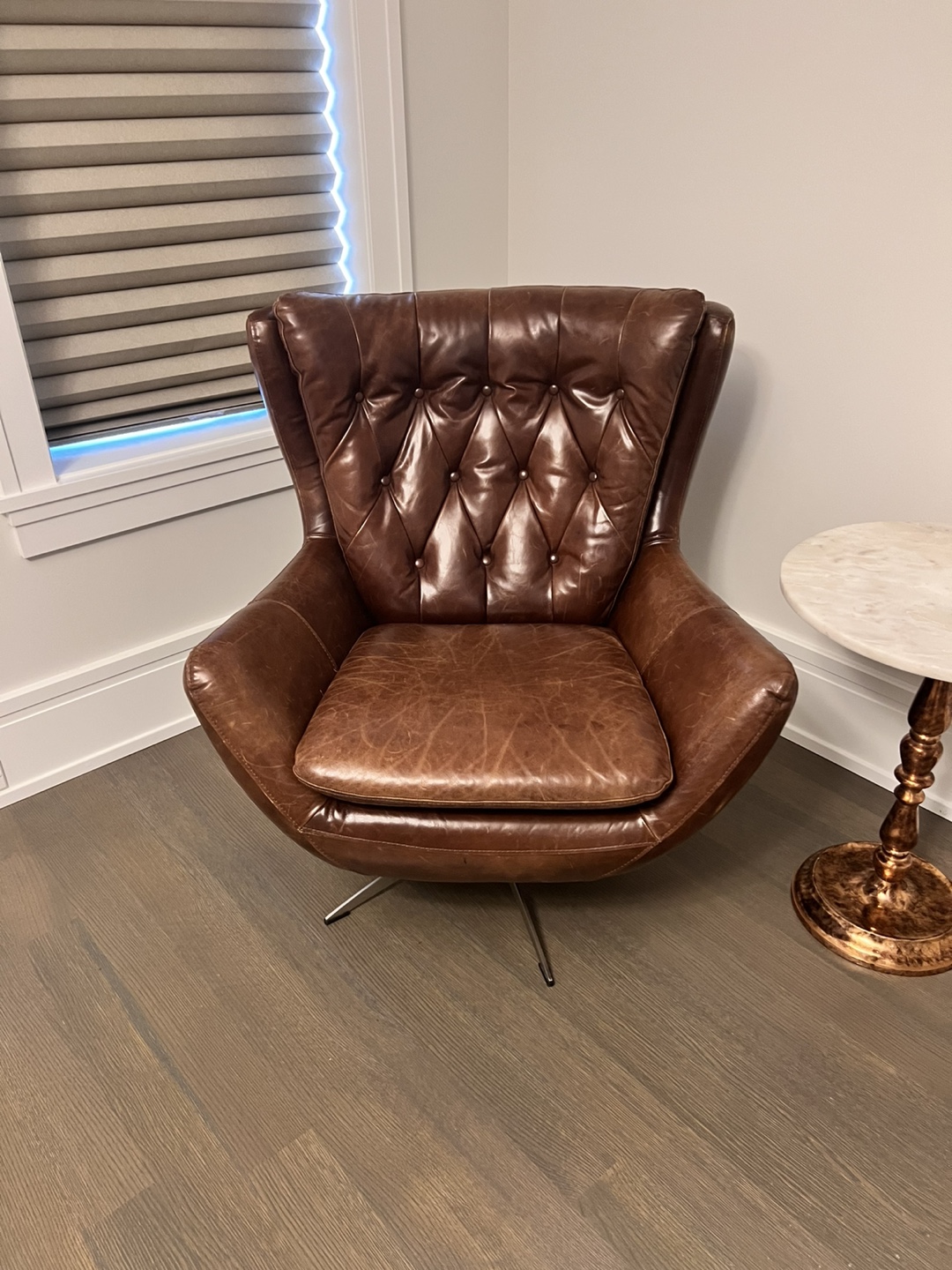 Pottery Barn Wells Tufted Leather Swivel Chair