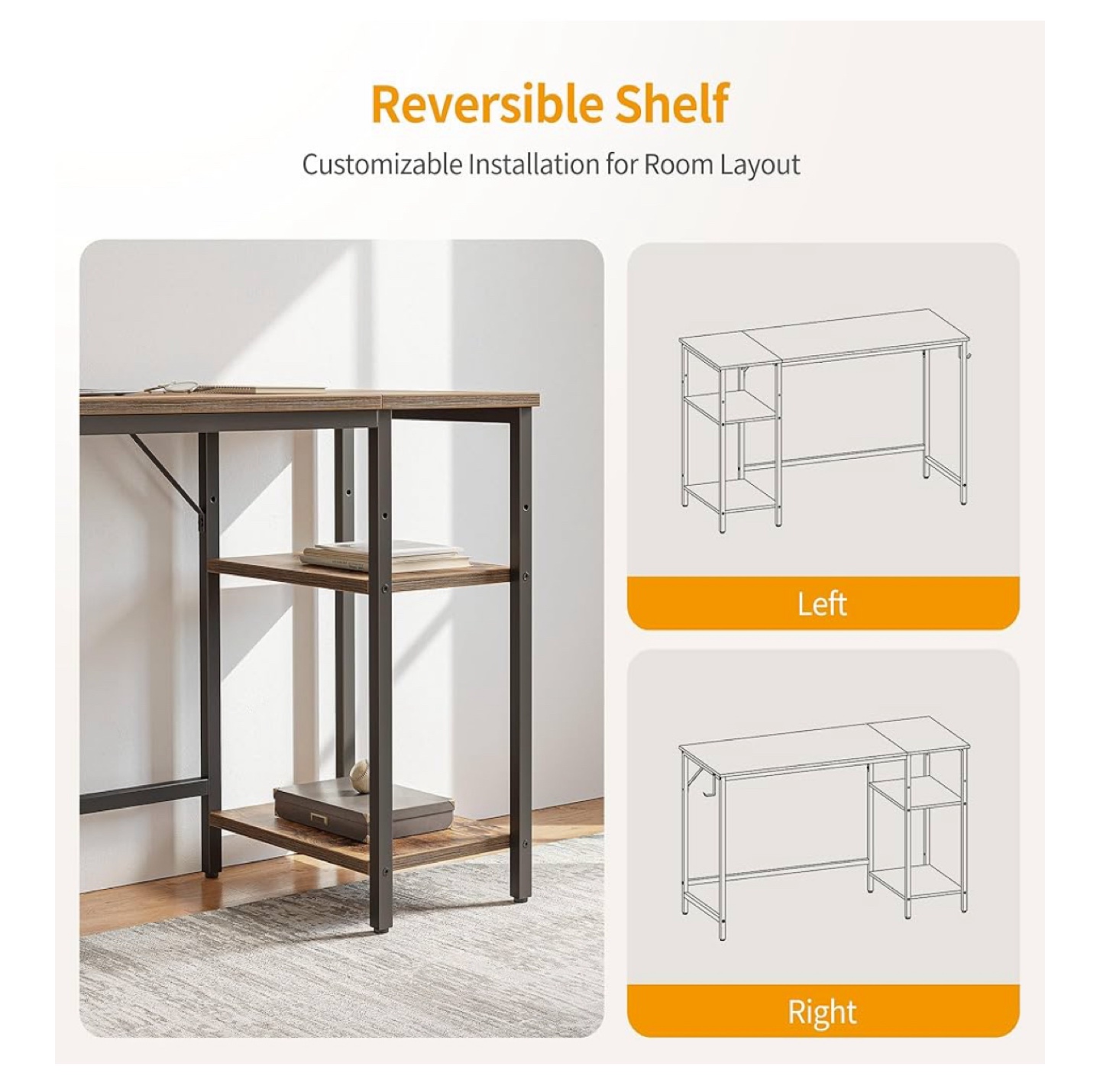 Reversible Office Desk with Storage Shelves - photo 4