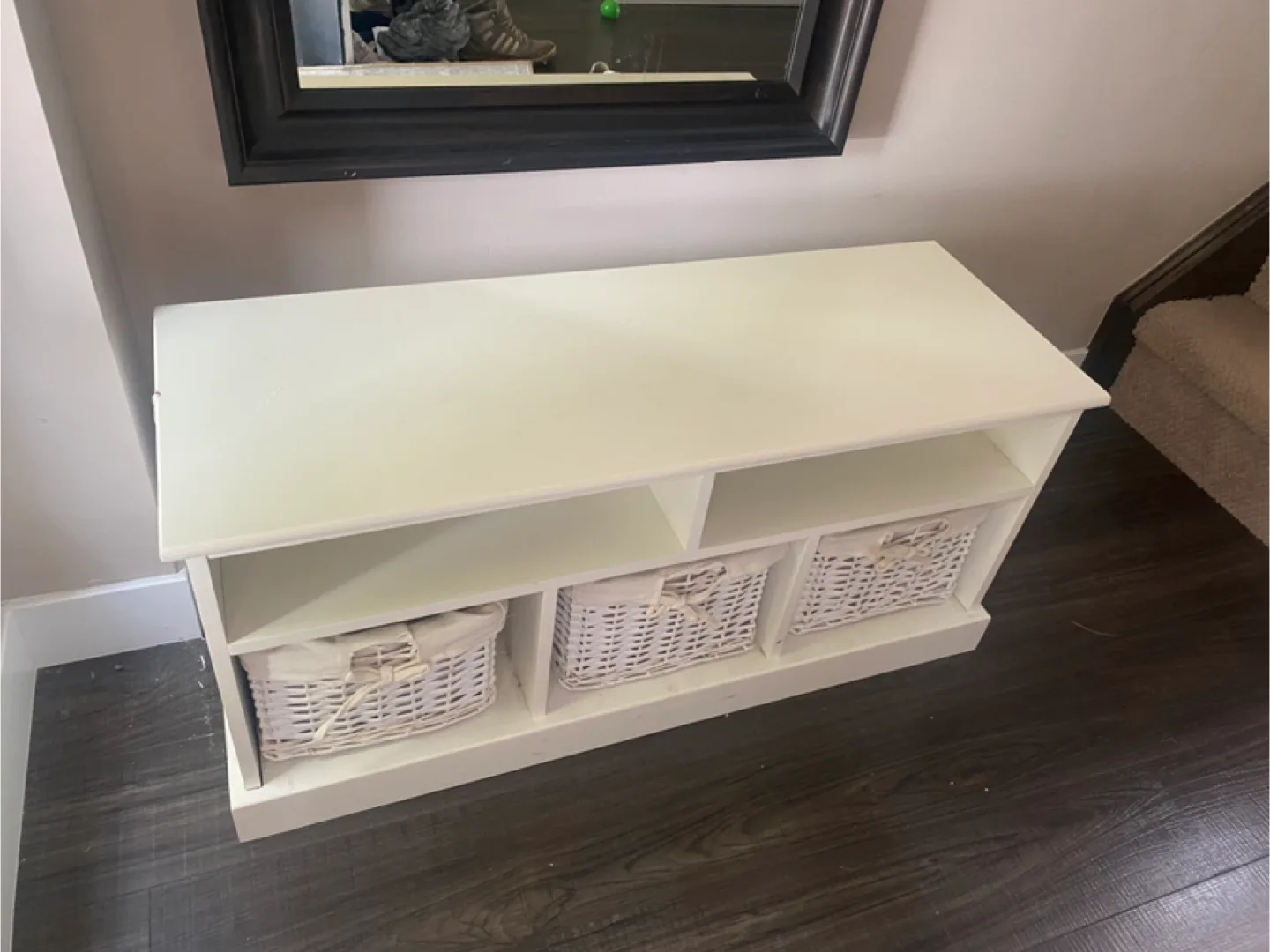 White Storage Bench With Baskets thumbnail