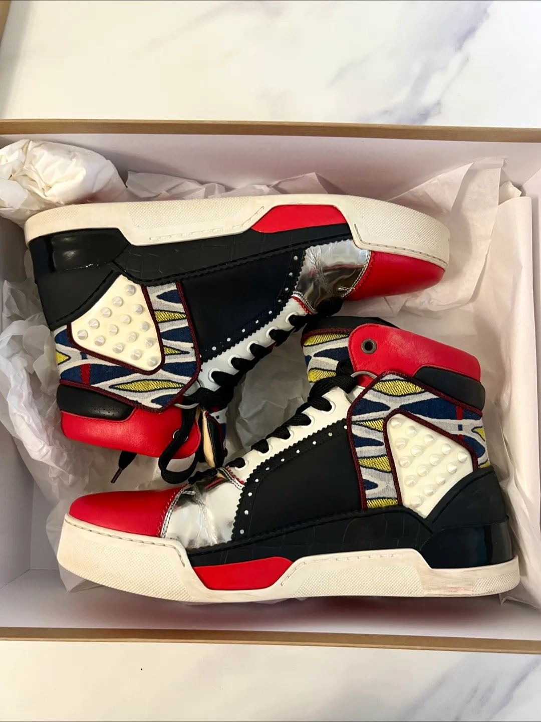 Christian Louboutin High Top Multicolour Calf Spike Sneaker image indicator(3)