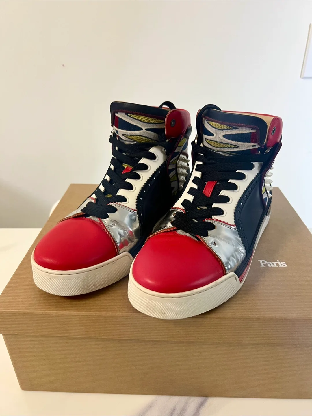Christian Louboutin High Top Multicolour Calf Spike Sneaker thumbnail
